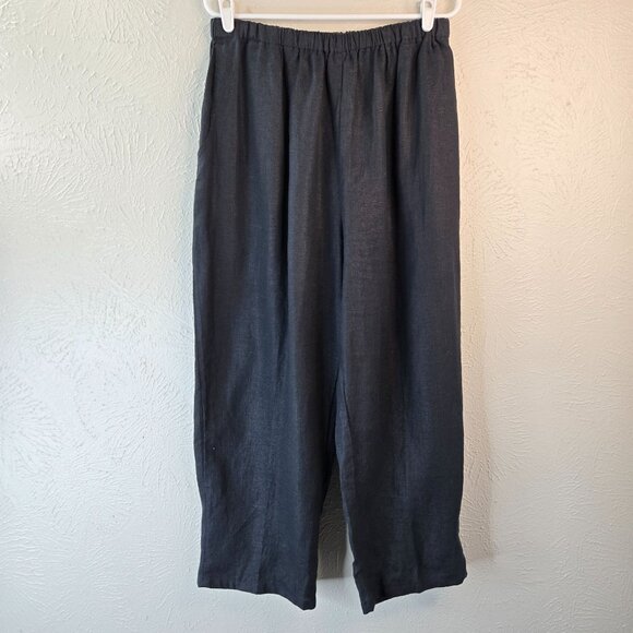 Flax Jeanne Engelhart Pants Large Linen Wide Leg Faded Black Minimalist Pull On - Picture 1 of 11